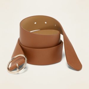 Wide Ring-Buckle Faux-Leather Belt For Women (1 1/2")