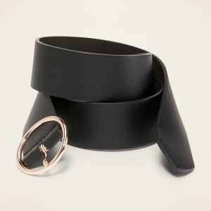 Wide Ring-Buckle Faux-Leather Belt For Women (1 1/2")