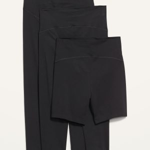 Maternity Full Panel Leggings, Capris & Biker Shorts 3-Pack