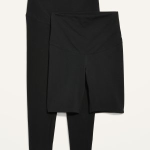 Maternity 2-Pack Rollover-Waist PowerChill 7/8-Length Leggings & Biker Shorts