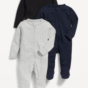 Unisex 3-Pack Sleep & Play 2-Way-Zip Footed One-Piece for Baby