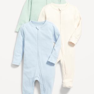 Unisex 3-Pack Sleep & Play 2-Way-Zip Footed One-Piece for Baby