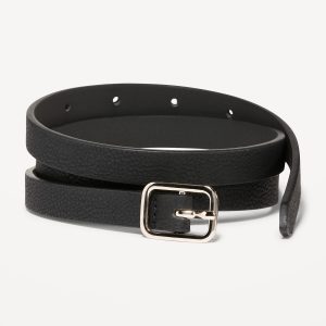 Slim Faux Textured-Leather Belt for Women (0.75-inch)