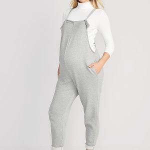 Maternity Knotted-Strap Fleece Overalls