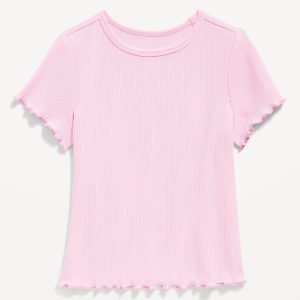 Short-Sleeve Lettuce-Edge T-Shirt for Toddler Girls
