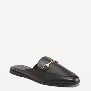 Faux-Leather Loafer Mule Shoes