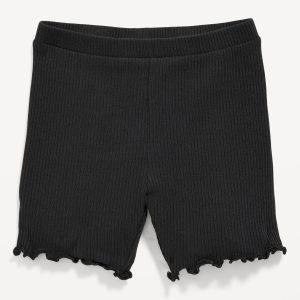 Rib-Knit Lettuce-Edge Biker Shorts for Toddler Girls