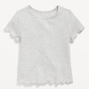 Short-Sleeve Lettuce-Edge T-Shirt for Toddler Girls