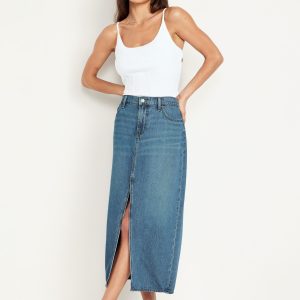 Mid-Rise Jean Maxi Skirt
