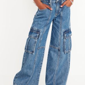 High-Waisted Super Baggy Wide-Leg Cargo Jeans for Girls