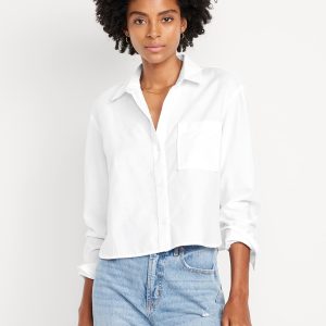 Button-Down Oxford Crop Shirt