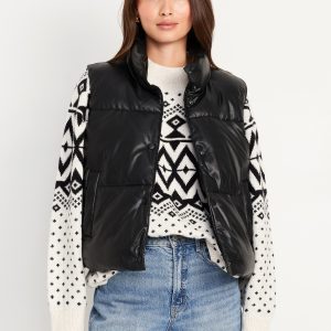 Faux-Leather Puffer Vest