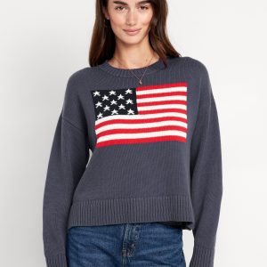 Crew-Neck Flag-Graphic Sweater