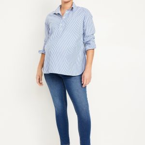 Maternity Rollover-Panel Side-Slit 360° Stretch Skinny Jeans