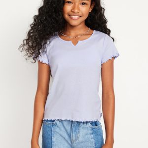 Short-Sleeve Lettuce-Edge T-Shirt for Girls