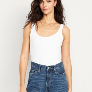 First-Layer Ribbed Scoop-Neck Tank Top