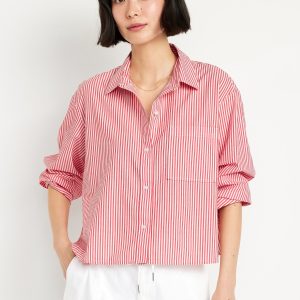 Cropped Button-Down Striped Shirt