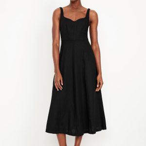 Fit & Flare Sleeveless Linen-Blend Midi Dress