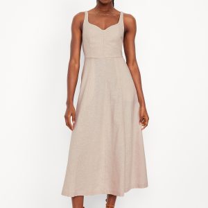 Fit & Flare Sleeveless Linen-Blend Midi Dress
