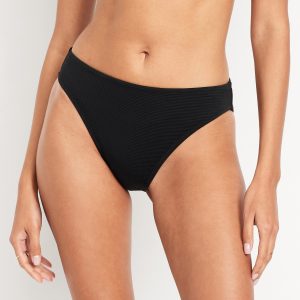 Mid-Rise Textured Bikini Swim Bottoms