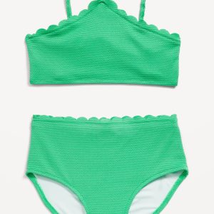 Textured Strappy Halter Bikini Swim Set for Girls