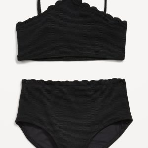 Textured Strappy Halter Bikini Swim Set for Girls