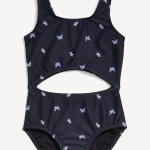 Printed Cutout One-Piece Swimsuit for Girls