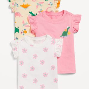 Short-Sleeve Ruffle-Trim T-Shirt 3-Pack for Toddler Girls