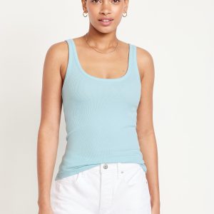 First-Layer Ribbed Scoop-Neck Tank Top