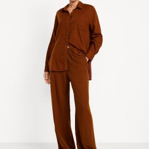 High-Waisted Linen-Blend Wide-Leg Pants