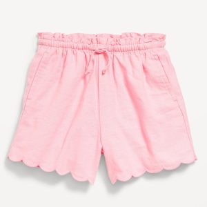 Linen-Blend Scallop-Trim Shorts for Toddler Girls