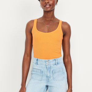 First-Layer Ribbed Scoop-Neck Tank Top