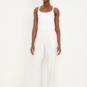 High-Waisted Linen-Blend Straight Ankle Pants