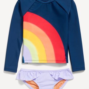 Printed Rashguard Top and Ruffled Bikini Swim Set for Toddler & Baby