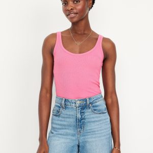 First-Layer Ribbed Scoop-Neck Tank Top
