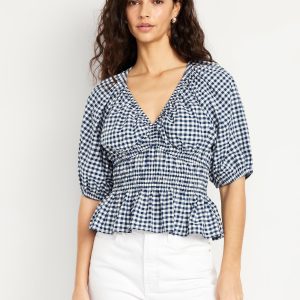 Smocked Gingham Top