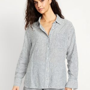 Button-Down Linen-Blend Striped Shirt