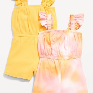 Sleeveless Ruffle-Trim One-Piece Romper 2-Pack for Toddler Girls