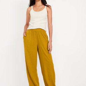High-Waisted Linen-Blend Wide-Leg Pants
