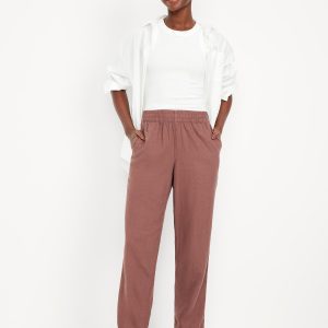 High-Waisted Linen-Blend Straight Ankle Pants