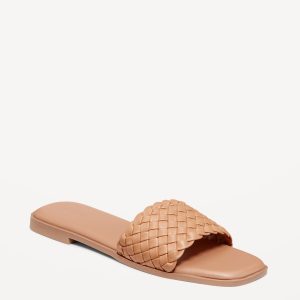 Faux-Leather Woven Slide Sandals