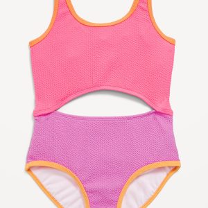 Textured Jacquard Cutout One-Piece Swimsuit for Girls