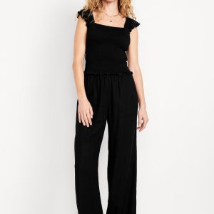 High-Waisted Linen-Blend Wide-Leg Pants