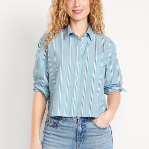 Cropped Button-Down Striped Shirt