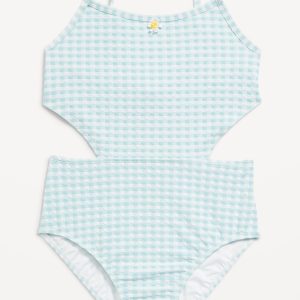 Textured Jacquard Side-Cutout One-Piece Swimsuit for Girls