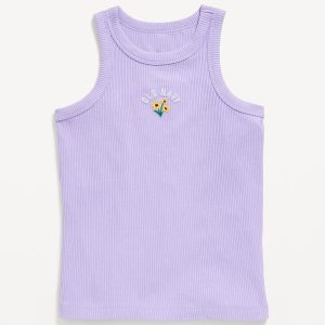 Fitted Ribbed Logo-Graphic Tank Top for Girls