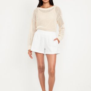 High-Waisted Linen-Blend Pull-On Shorts -- 3.5-inch inseam