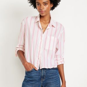 Cropped Button-Down Striped Shirt
