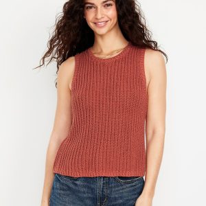 Sleeveless Open-Stitch Sweater