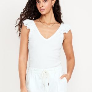 Ruffle-Trim Mixed Material Top